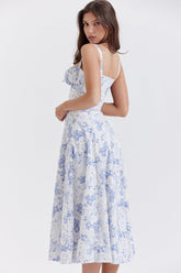 Felizia – Sommerkleid mit Puffärmeln und blauem Aufdruck